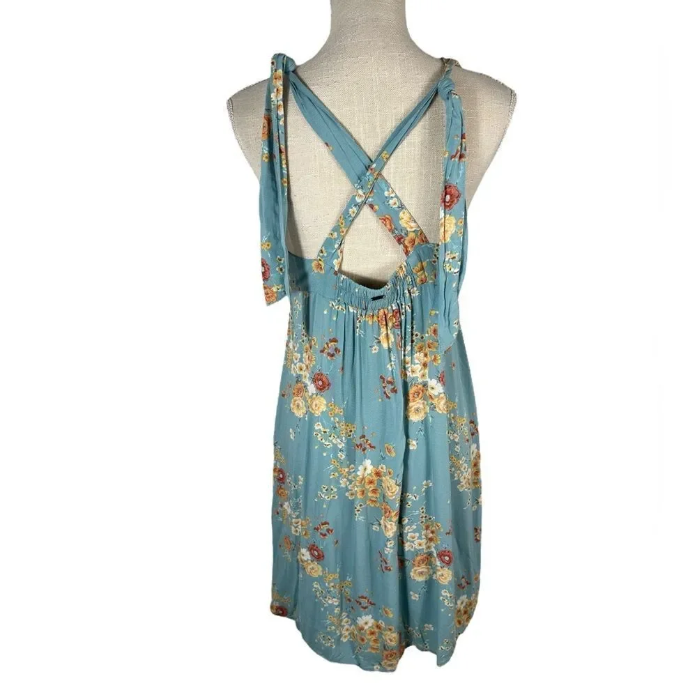 O’Neil Blue Floral Tie Shoulder Summer Beach Dress